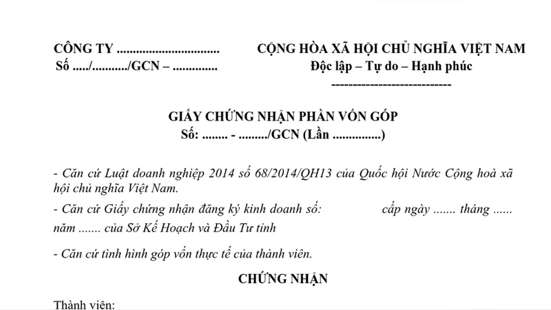 Mẫu giấy giấy chứng nhận góp vốn kinh doanh và sở hữu cổ phần 4 giay-chung-nhan-gop-von